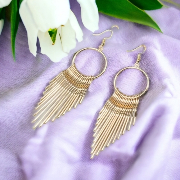 Gold Drop Dangling Earrings - Picture 3 of 11